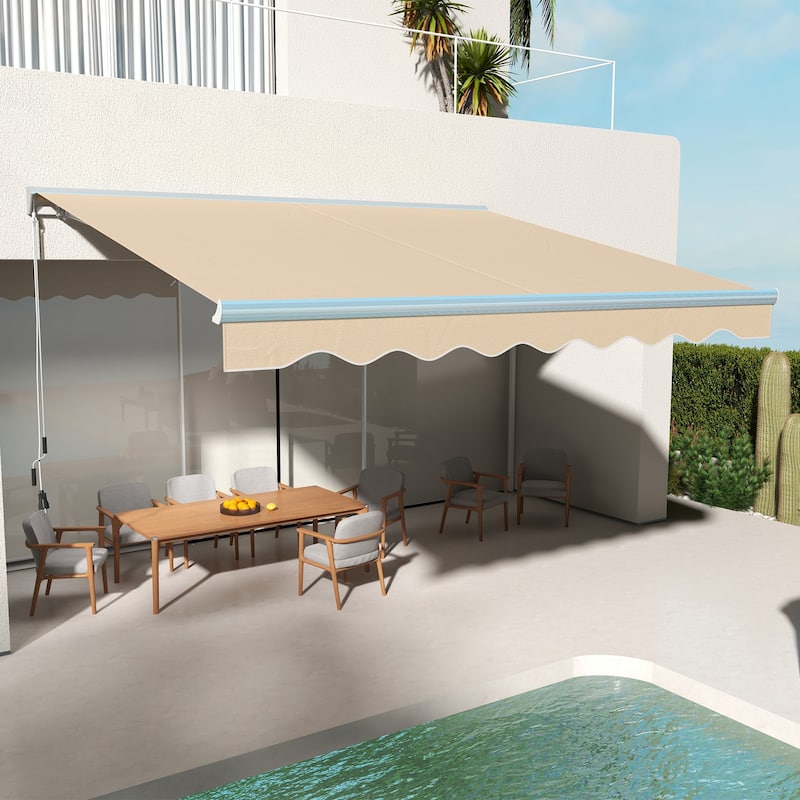 13' x 10' Electric Awning with LED Lights, Retractable Awning, UV40+ Sun Shade Shelter with Remote Controller and Crank Handle