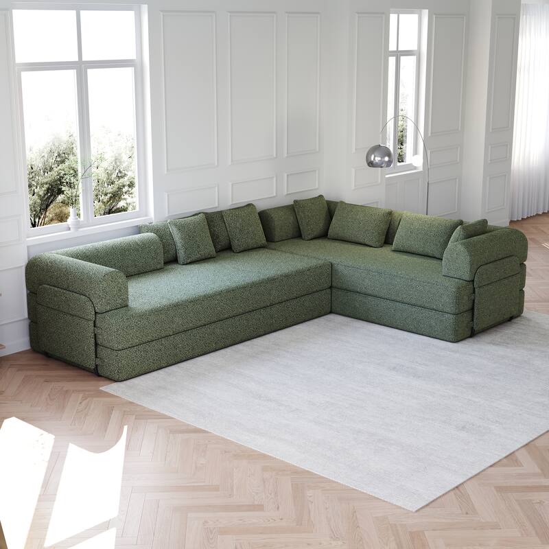 Anmytek Modern Chenille Convertible Sleeper Sofa 78.7" - 2PCS Folding Floor Couch