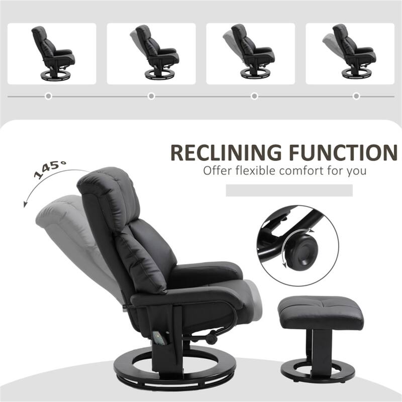 PU Leather Massage Recliner Chair with Ottoman and 10-Point Vibration Remote Included - 30" W x 31.5" D x 40.25" H