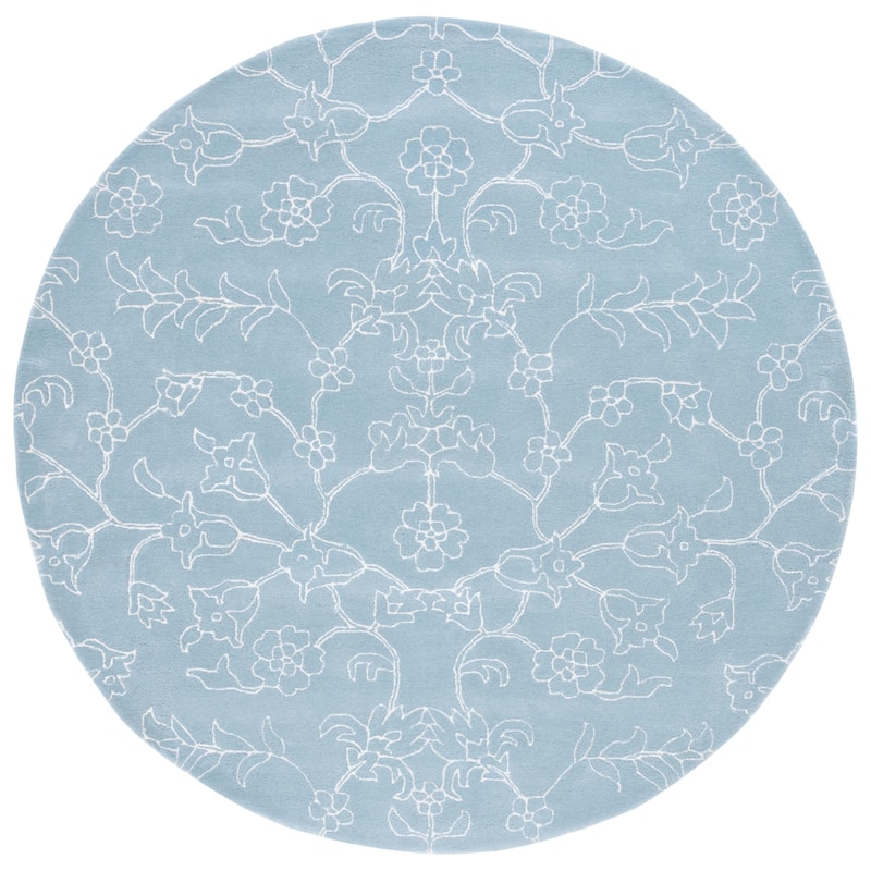 SAFAVIEH Handmade Fifth Avenue Timmie Floral New Zealand Wool - 7' x 7' Round - Blue/Ivory