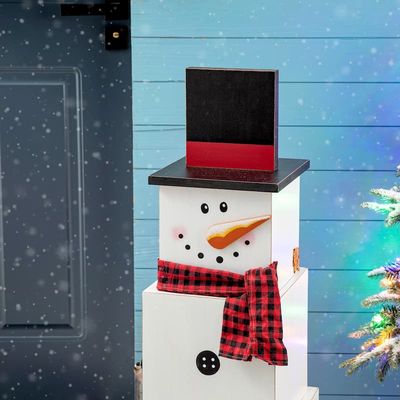Glitzhome 36"H Wooden Double-Sided Snowman/Scarecrow Porch Decor - Multi-Color