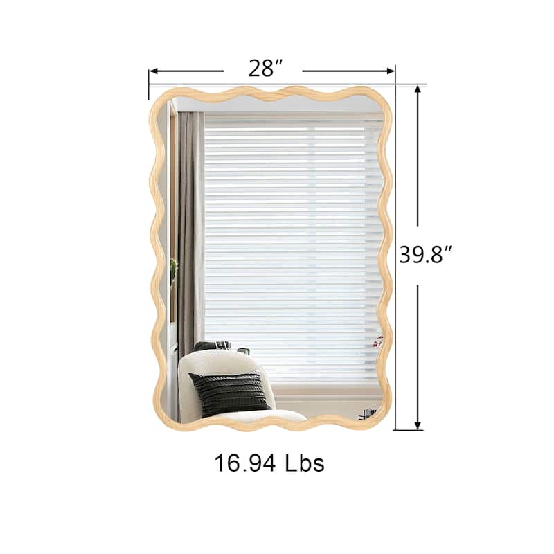 Solid Wood Wavy Rectangle Mirror 40" x 28" Modern Mirror Wall Decor