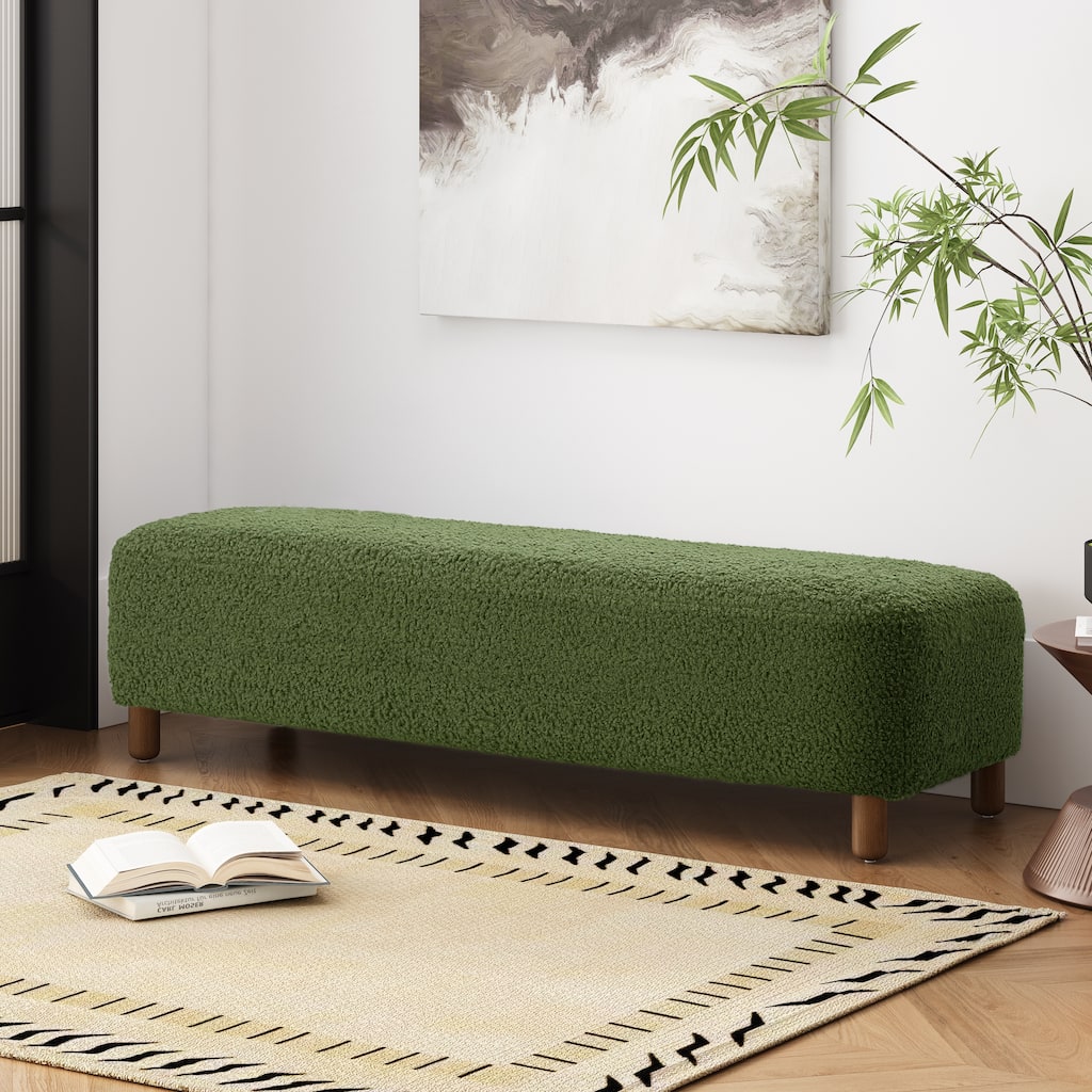 60.25-Inch Entryway Bench, Simple Upholstered Bench with Wood Legs