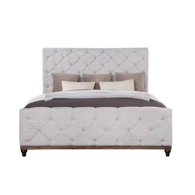 Kael Deep Tufted Queen Size Bed, Soft Light Gray Fabric Upholstered Frame