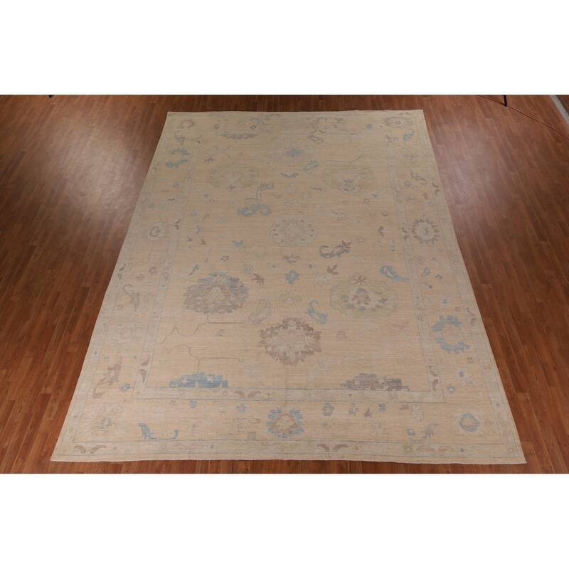 Vegetable Dye Oushak Turkish Area Rug Hand-Knotted Orange Wool Carpet - 10'6"x 13'10"