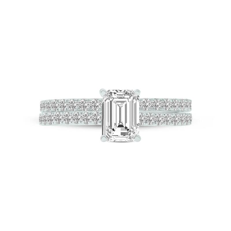 Marquee 1.80 CTW Center Emerald Cut Lab Grown Diamond Engagement Ring Set in 14Karat White Gold