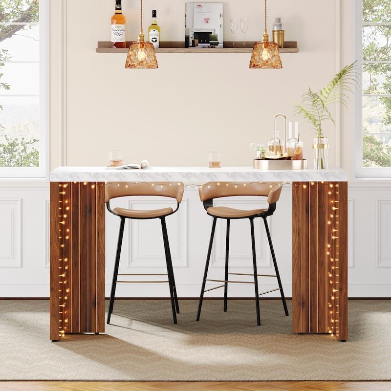 55'' Home Bar Unit, Bar Table with Faux Marble Finished Tabletop