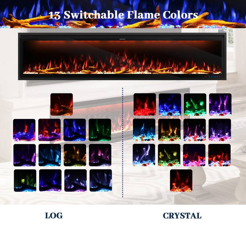 Clihome 42-88" Recessed Wall-Mounted Control Electric Fireplace