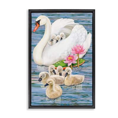 Stupell Swan Family & Lotus Flowers Framed Floater Canvas Wall Art Design By Rosiland Solomon