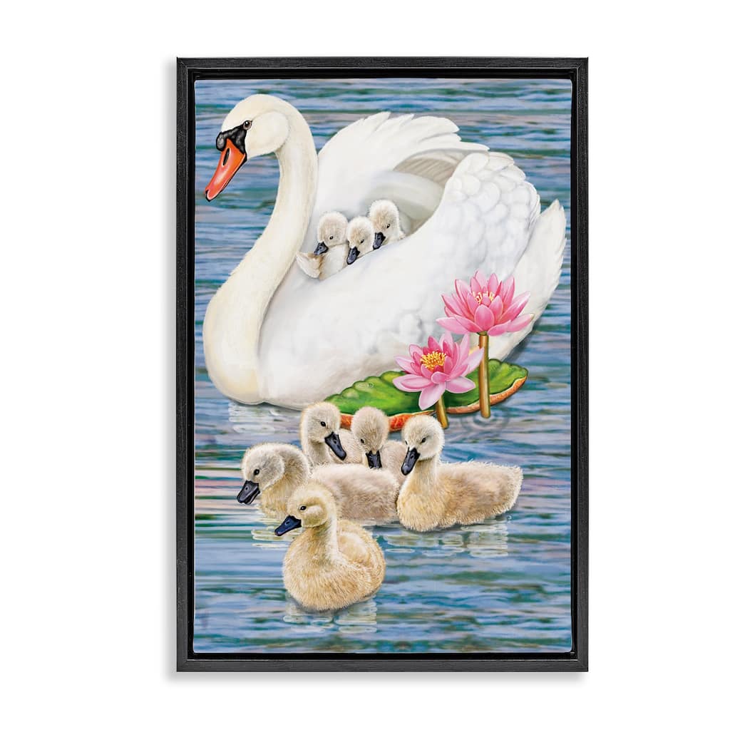 Stupell Swan Family & Lotus Flowers Framed Floater Canvas Wall Art Design By Rosiland Solomon
