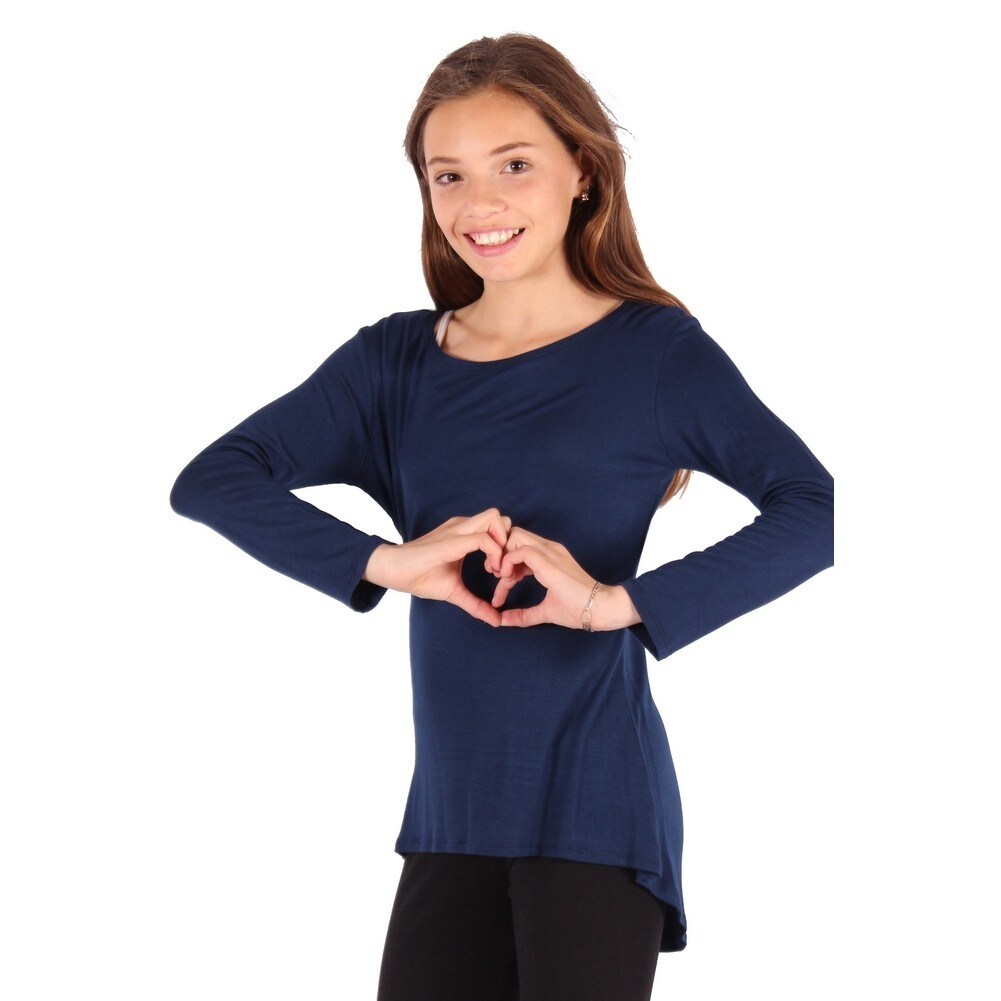 Shop Lori Jane Girls Navy Solid Color Hi Low Long Sleeved Trendy T
