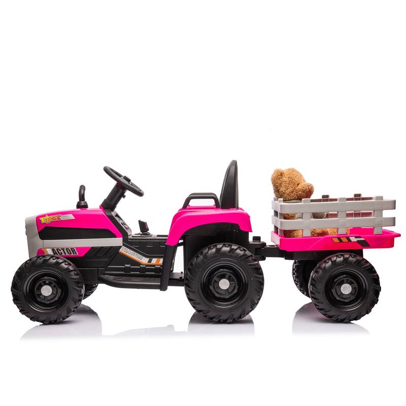 Ride On Tractor With Trailer, 24V Battery Powered Electric Tractor Toy, Remote Control, Kids,Three Speed Adjustable
