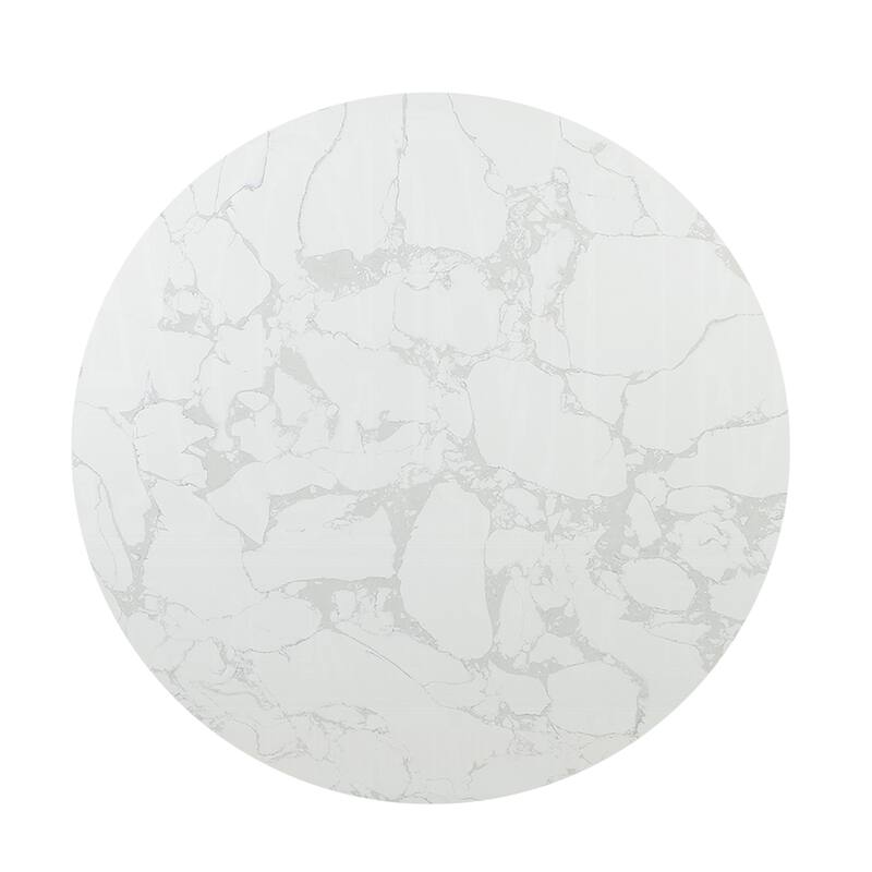 Round Dining Table with Faux Marble Top in Espresso and White - White/Espresso
