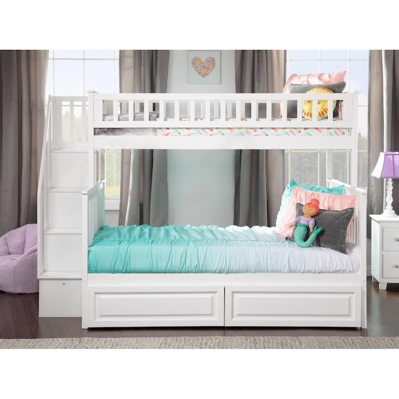 Woodland Staircase Bunk Bed Twin over Full with 2 Drawers in White