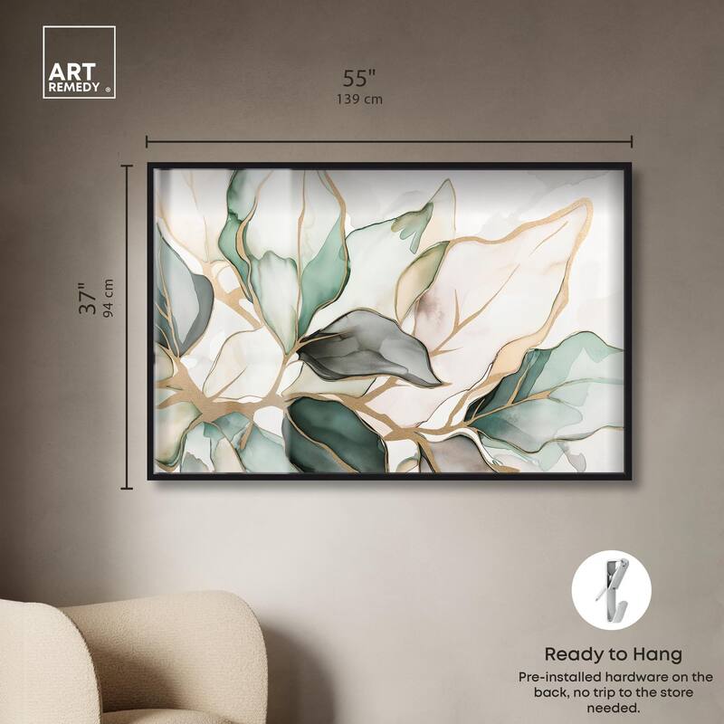 Golden Veined Leaves II Shadowbox by Art Remedy