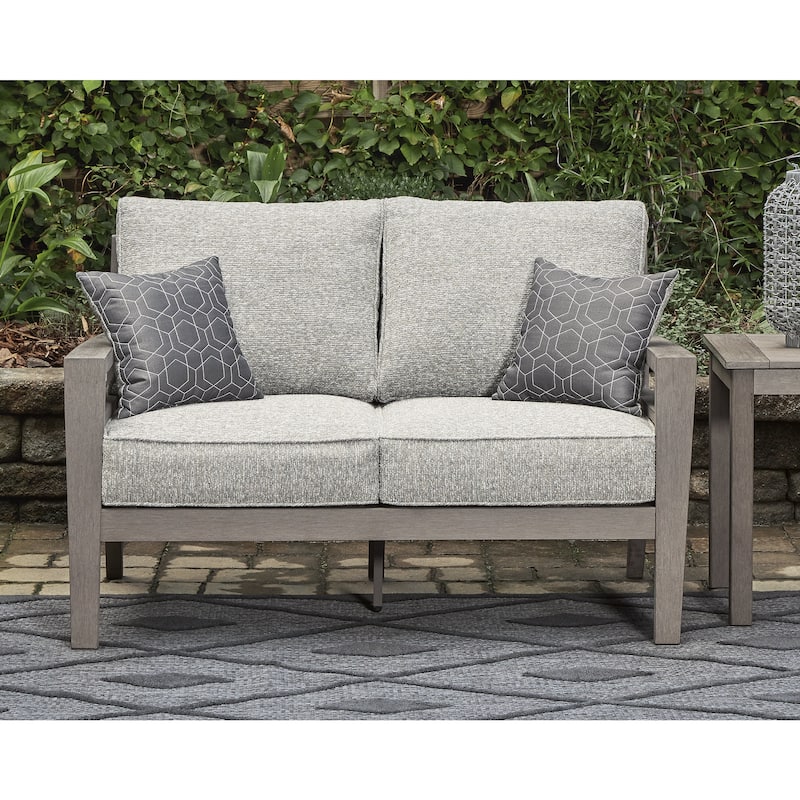 Signature Design by Ashley Hillside Barn Gray/Brown Outdoor Loveseat with Cushion - 55" W x 34" D x 35.38" H
