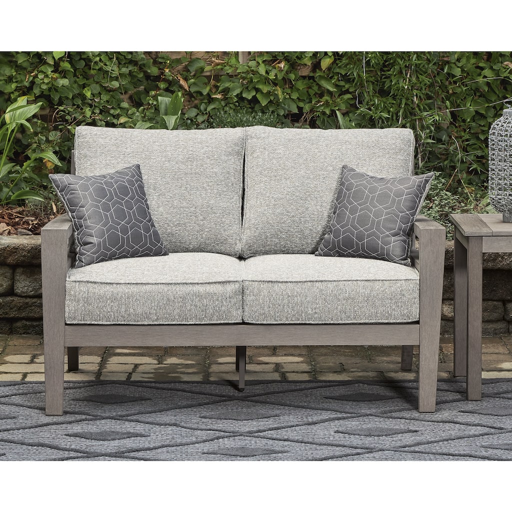 Signature Design by Ashley Hillside Barn Gray/Brown Outdoor Loveseat with Cushion - 55" W x 34" D x 35.38" H