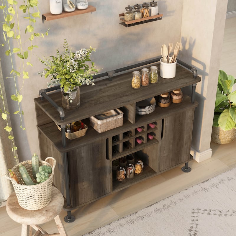 DH BASIC Rustic Iron 7-Shelf and 8-Bottle Wine Cabinet by Denhour