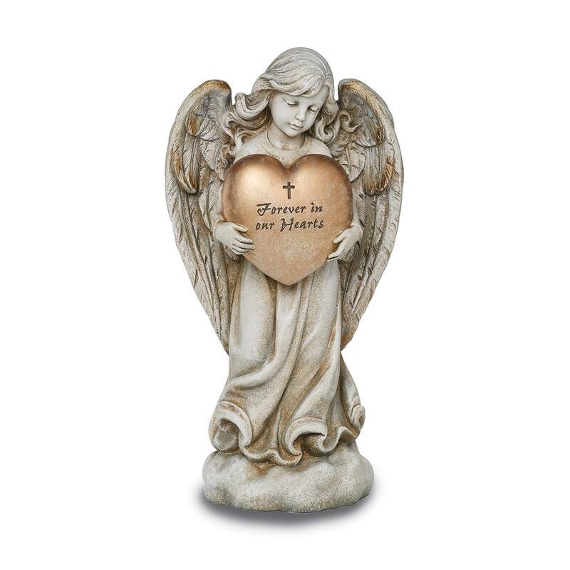 Curata Studio Forever in Our Hearts Memorial Angel with Heart Stone Resin Garden Statue
