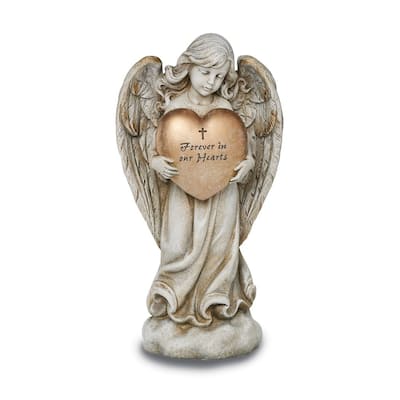 Curata Studio Forever in Our Hearts Memorial Angel with Heart Stone Resin Garden Statue