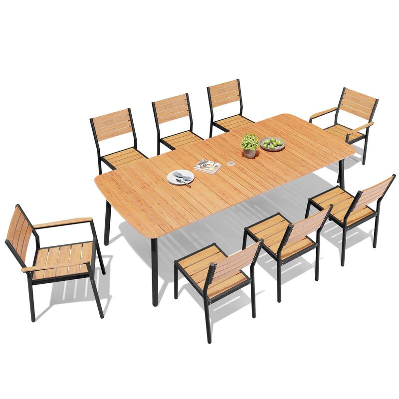 Outdoor 7/9-Piece Patio Dining Set Rectangular Dining Table with Stackable Chairs