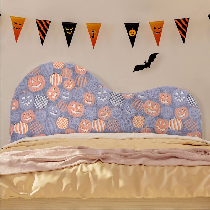 WOWMAX Upholstered Headboard Queen, Creative Curved Glow in The Dark Headboard, Foam Filled Fabric Head Board