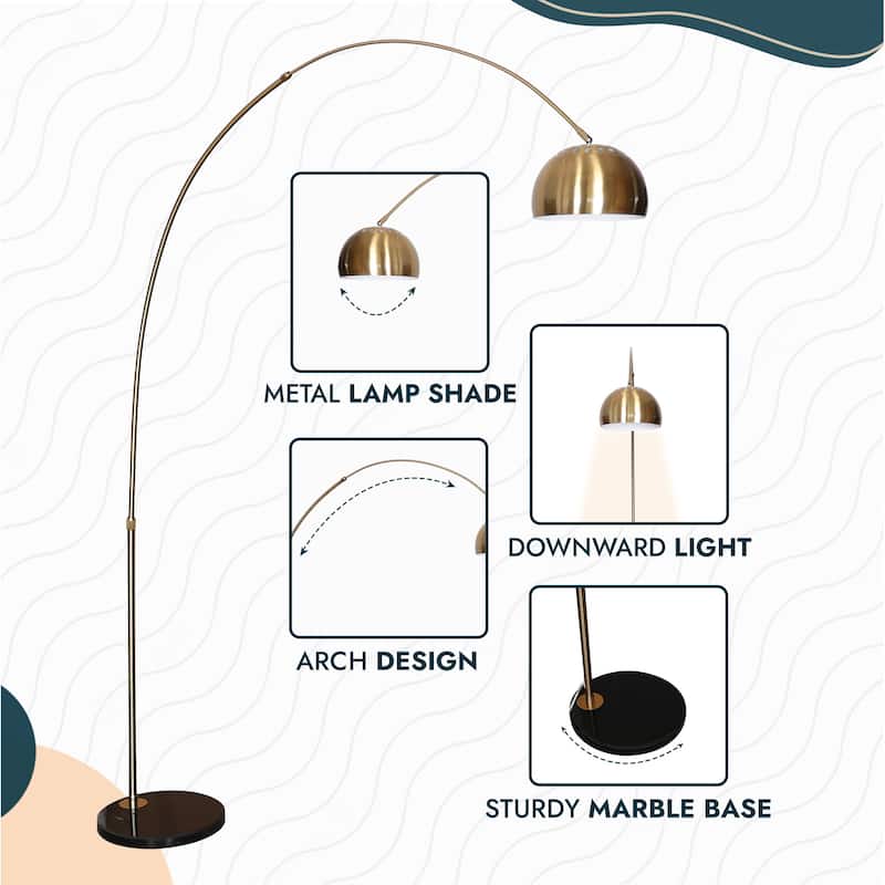 Floor Lamp with Black Marble Base and Metal Lamp Shade Arco Collection - 76"