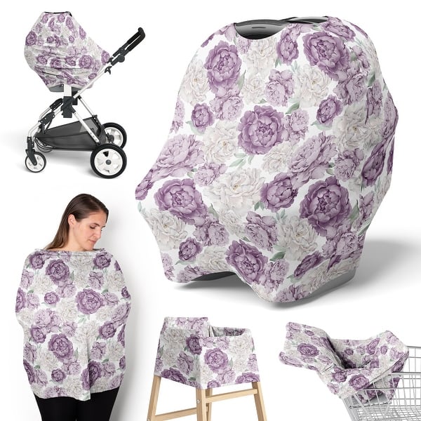 slide 2 of 6, Sweet Jojo Designs Lavender Purple Boho Shabby Chic Floral Girl 5 in 1 Baby Car Seat Nursing Cover Bohemian Vintage Watercolor