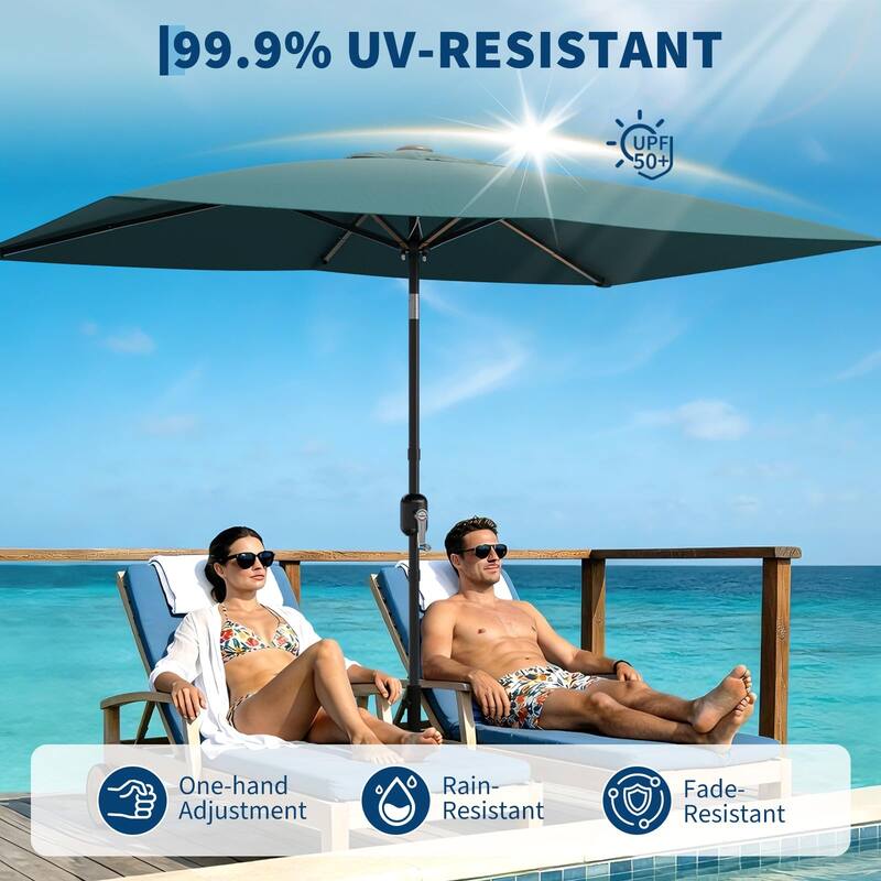10'X6.5' Rectangular Outdoor Umbrella, with Crank & Push Button Tilt
