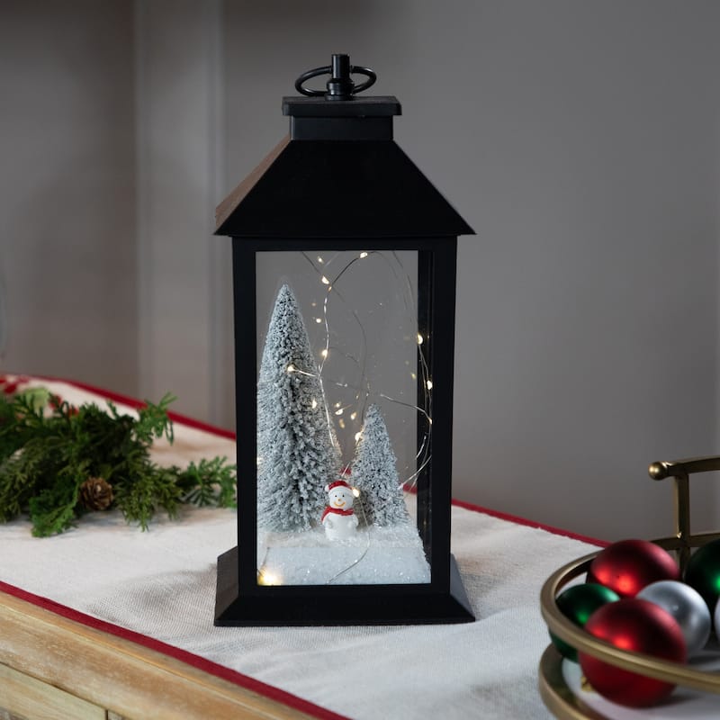 LED Lighted Snowman Winter Scene Christmas Lantern - 11"