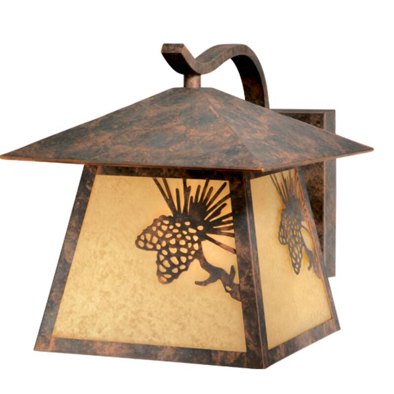VAXCEL Whitebark 1-Light Rustic Pine Cone Outdoor Wall Sconce made of Durable Steel, Glass Shade, LED Compatible - Olde World Patina - 9.25-in W x 9.75-in H x 11.5-in D