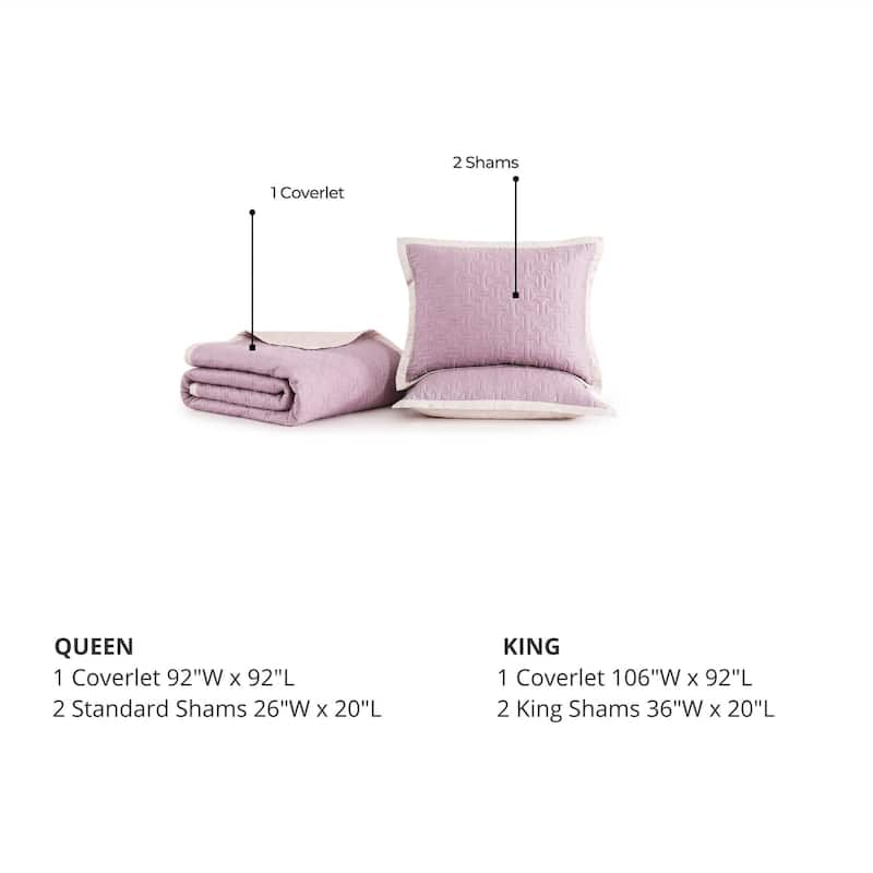 Bebejan 100% Cotton Sateen 3 Piece Textured Quilted Coverlet Set