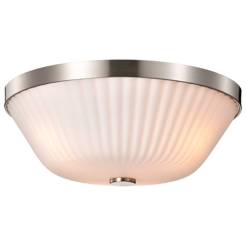 Royale 3 Light Flush Mount Brushed Nickel Finish Ribbed White Glass - Brushed Nickel