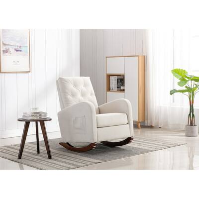Livingroom Polyester Fabric High Back Arm Chair Modern Solid Plywood Frame Chaise Lounges Nursery Chair with Rubber Wood Legs