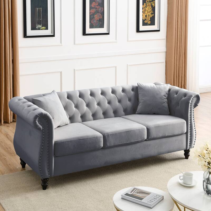 Classic 3-Seat Chesterfield Sofa with Solid Wood Frame & Plush Foam - Stylish Loveseat
