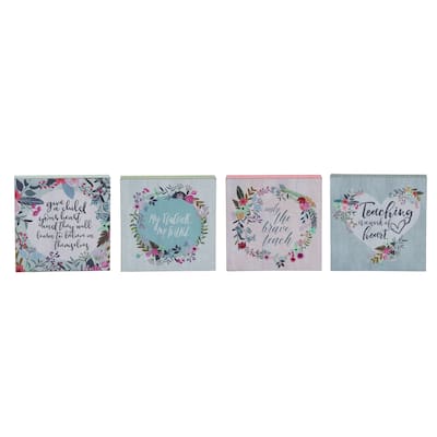 Transpac MDF Wood Grain Block Decor Set of 4 Spring Home Decorations - Multicolor