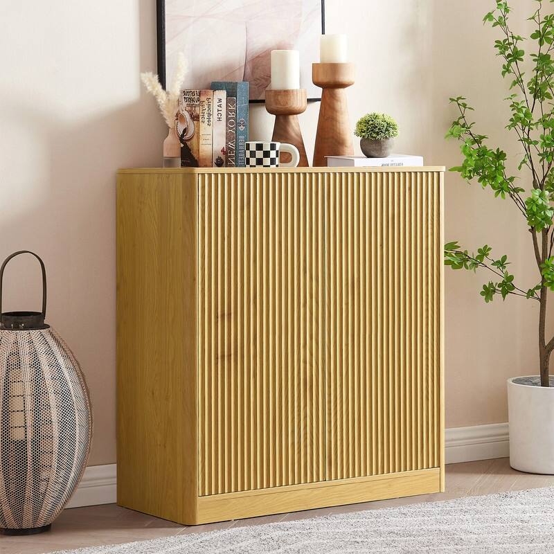 Fluted 31.5" Sideboard with Curved Design 2-Door Storage Cabinet for Stylish Organization
