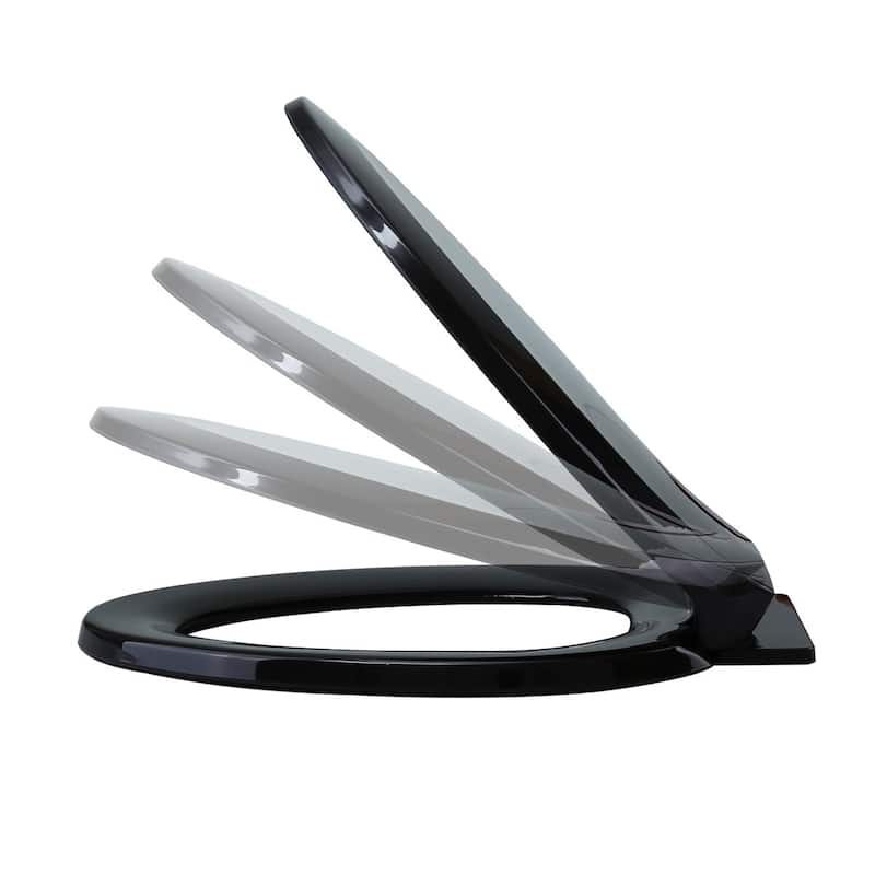 Black Plastic Slow Close Elongated Toilet Seat Ergonomic Oval Seat Lid with Non Slip Seat Bumpers Pack of 4 Renovators Supply