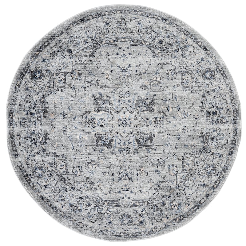 SAFAVIEH Charleston Prabha Vintage Boho Oriental Rug - 5' Round - Grey/Dark Grey