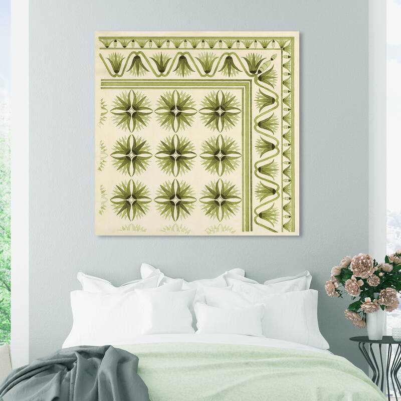 Wynwood Studio Canvas Abstract Floor Covering Olive White and Cream White Traditional Wall Art Canvas Print - 40 x 40