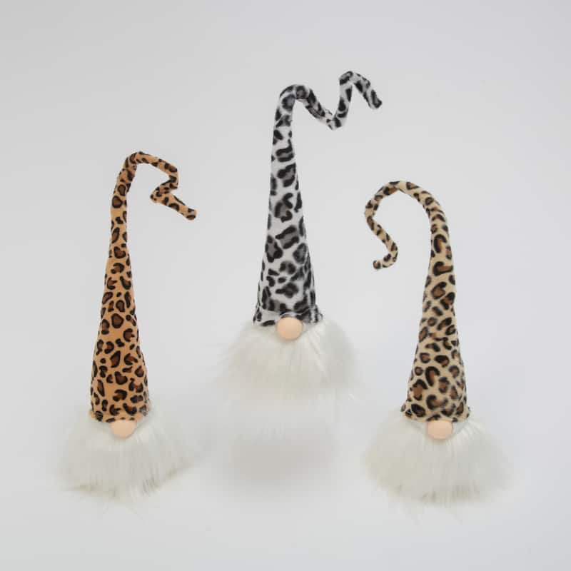 Set of 3 Leopard Print Gnomes - N/A