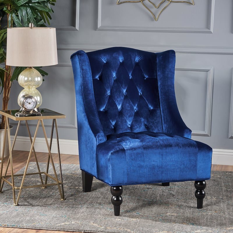 Contemporary Design Upholstered Wingback Chair, Hi-back Club Chair with Wood Legs
