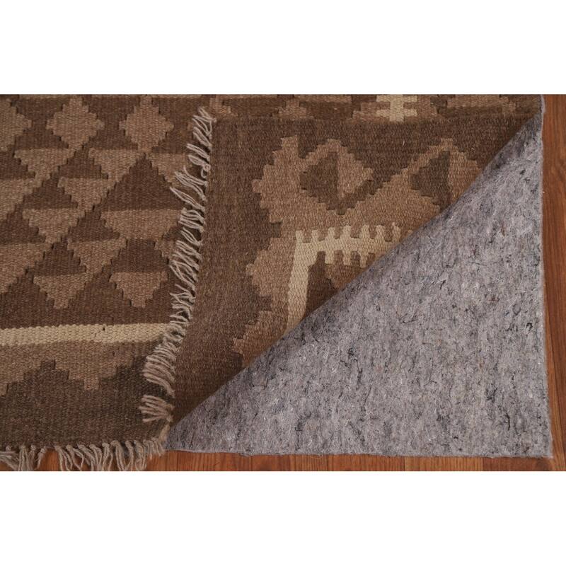 Hand Woven Oriental 100% Wool Carpet Southwestern Geometric Brown Kilim Area Rug - 9' 9'' X 6' 7''