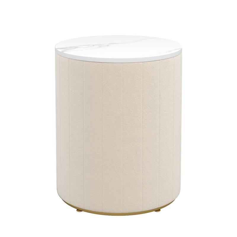 Upholstered Nightstand w/ 3 Drawers, Marble Top,Metal Handles,Set of 2