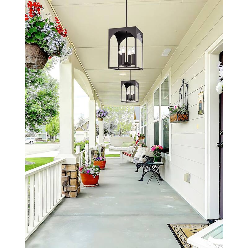 4-LightLarge Outdoor Pendant Light Fixtures, Exterior Hanging Lantern Porch Light Adjustable, Farmhouse Exterior Chandelier