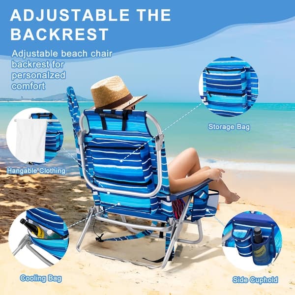 BOSSIN Outdoor Beach Chairs with Umbrella,Folding Backpack Beach Chair with Pockets and Cup Holder,Adjustable height Towel Rack - Light Blue