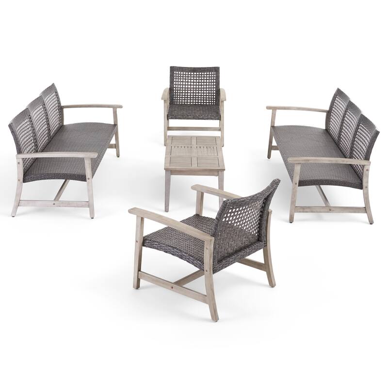 Hampton Outdoor 5-piece Wood and Wicker Sofa Chat Set by Christopher Knight Home