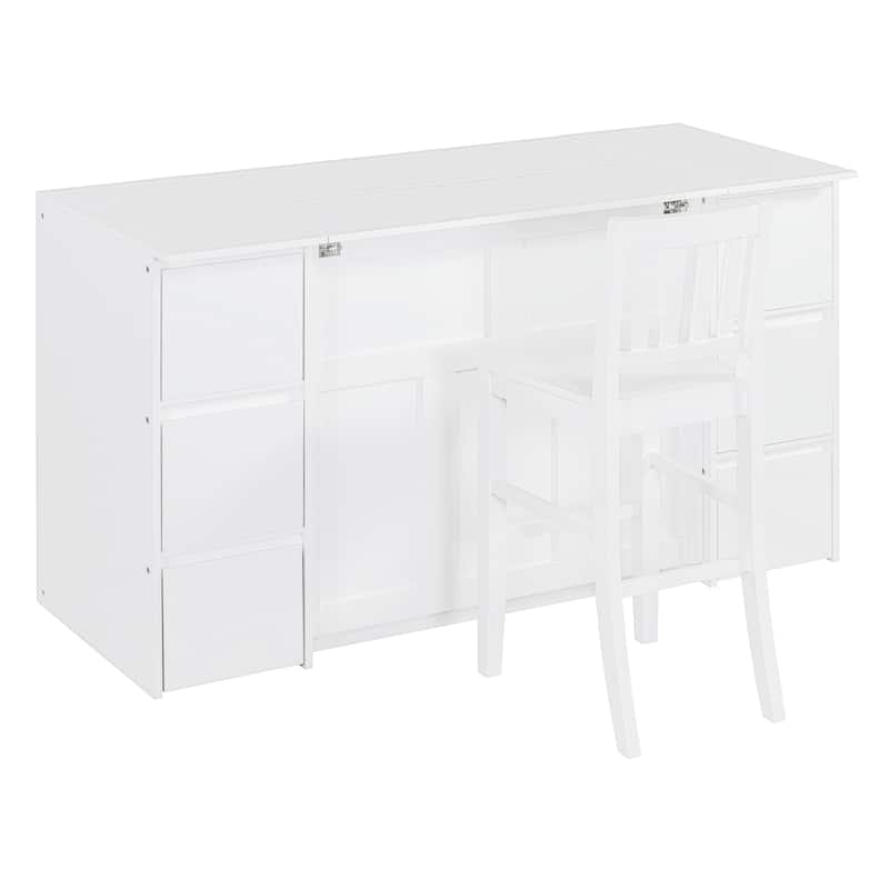 White Twin Size Murphy Bed with Drawers, Cabinets & USB Ports