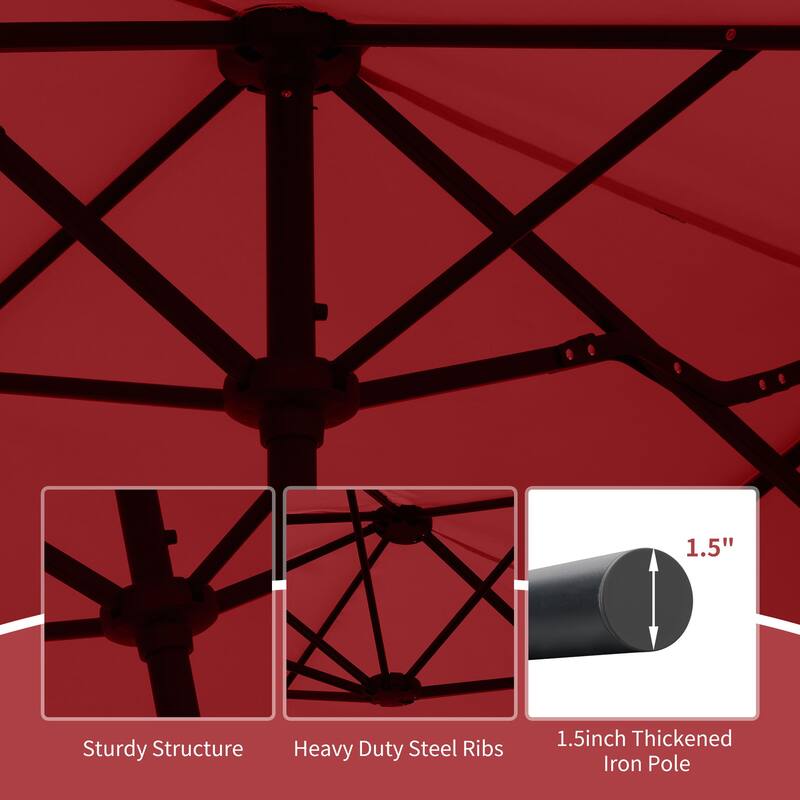 13 ft Patio Umbrella with Base Double-Sided Rectangular Outdoor Deck Umbrella