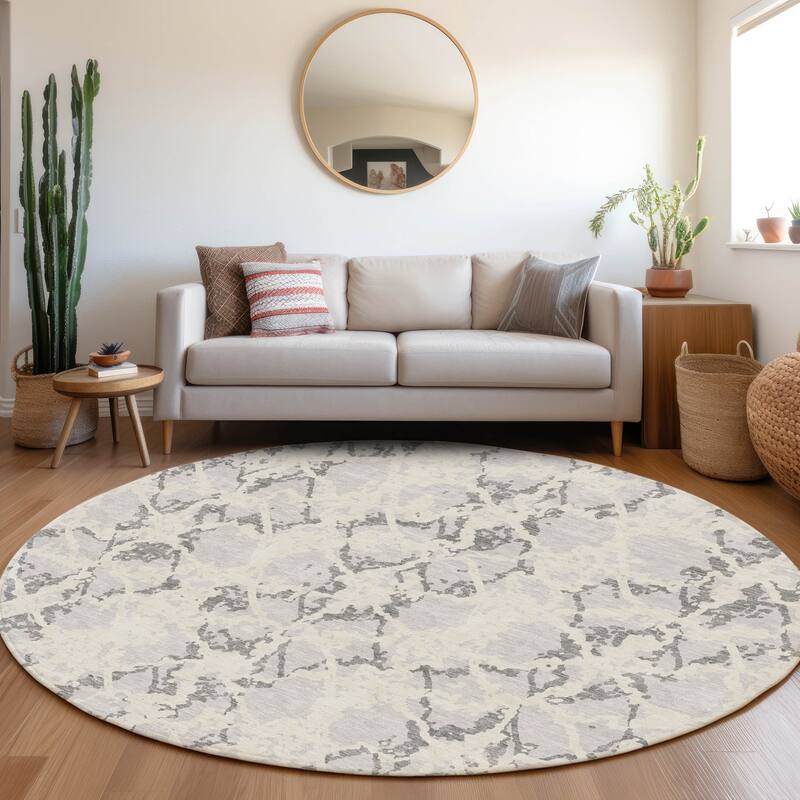 Premium Washable Super Soft Abstract Fusion Mayfield Rug - Silver - 8' x 8'